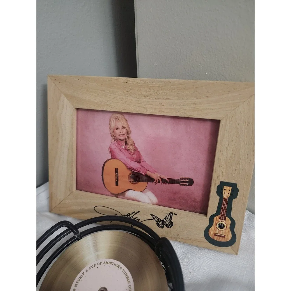 Dolly Parton 9 to 5 Record Coaster Set with Holder and Framed Photo Bundle